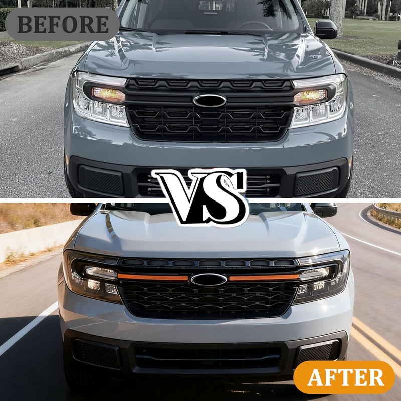 TOPINSTALL 22-24 Stylish Orange Front Middle Grille Insert Compatible with 2022-2024 Ford Maverick Accessories, Premium Silicone Bumper Grille Trim Insert Decorative Strips 2PCS (Not for 2025) - Image 2